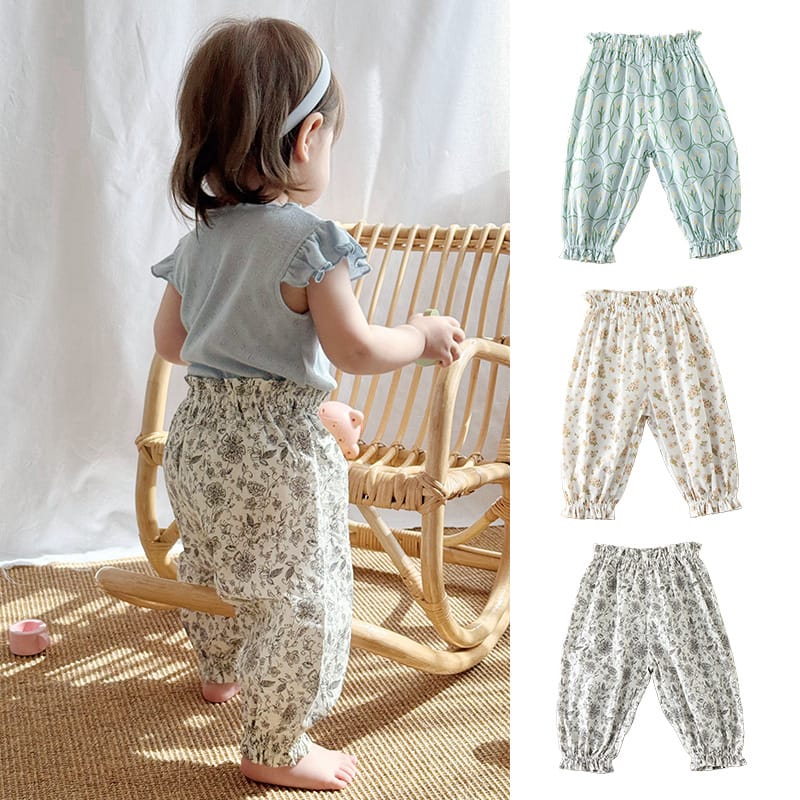Floral Print Ruffle Cotton Pants フラワー ロングパンツ【mh0013606】 Beitaoya ロングパンツ・スウェットパンツ