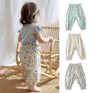 Floral Print Ruffle Cotton Pants フラワー ロングパンツ【mh0013606】 Beitaoya ロングパンツ・スウェットパンツ