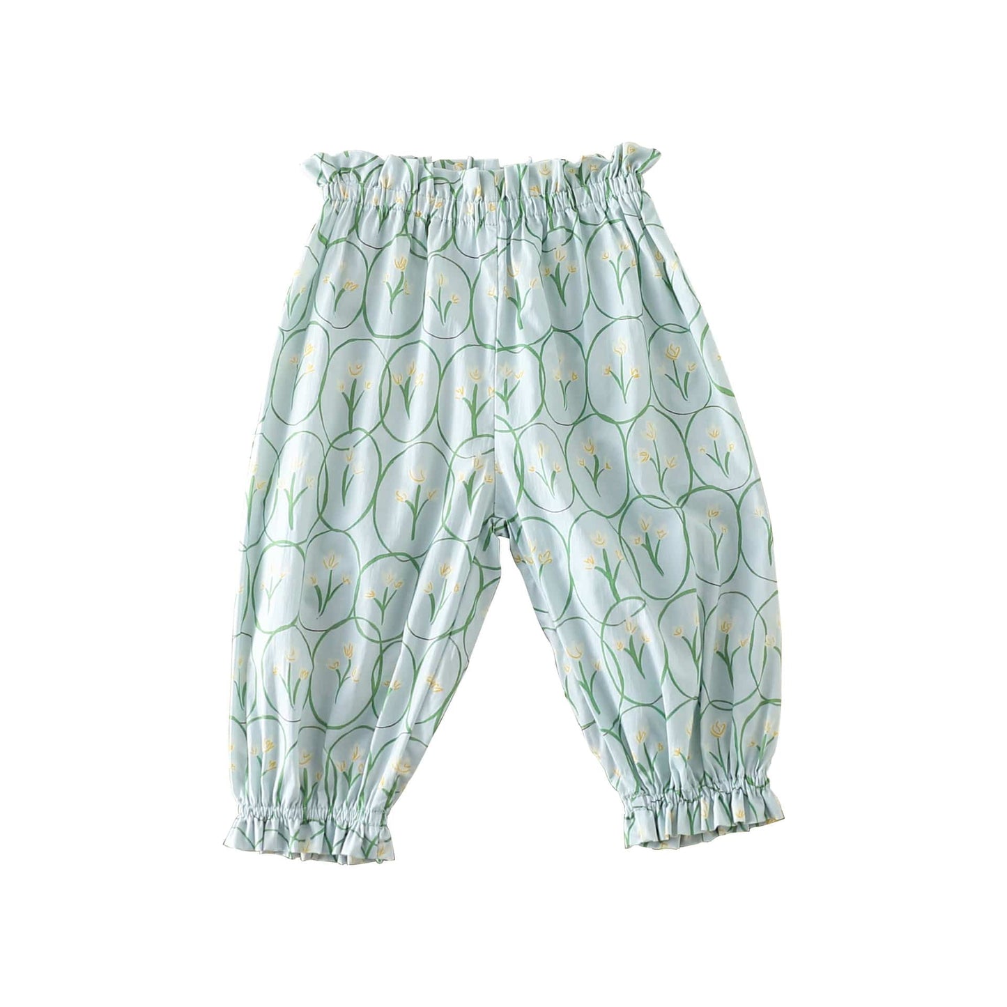 Floral Print Ruffle Cotton Pants フラワー ロングパンツ【mh0013606】 Green Pants / 73cm Beitaoya ロングパンツ・スウェットパンツ