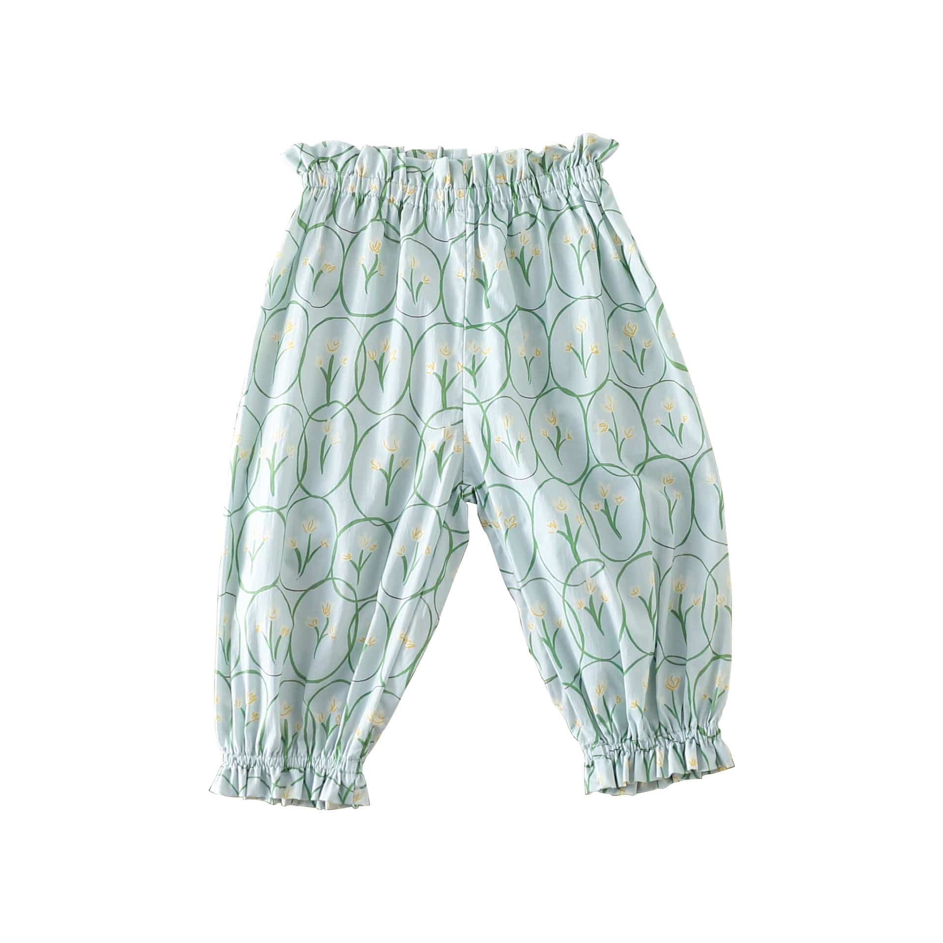 Floral Print Ruffle Cotton Pants フラワー ロングパンツ【mh0013606】 Green Pants / 73cm Beitaoya ロングパンツ・スウェットパンツ