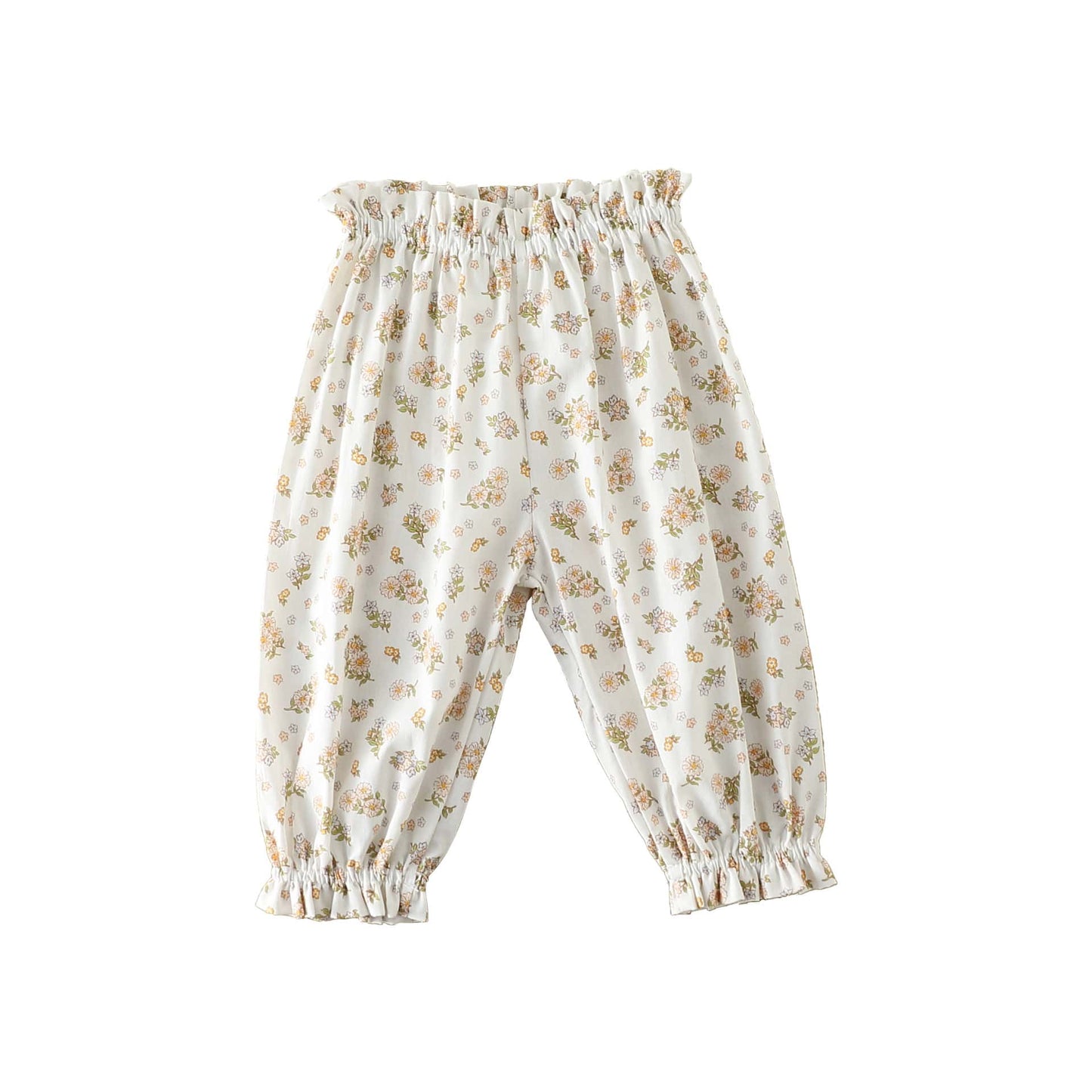 Floral Print Ruffle Cotton Pants フラワー ロングパンツ【mh0013606】 Yellow Pants / 73cm Beitaoya ロングパンツ・スウェットパンツ