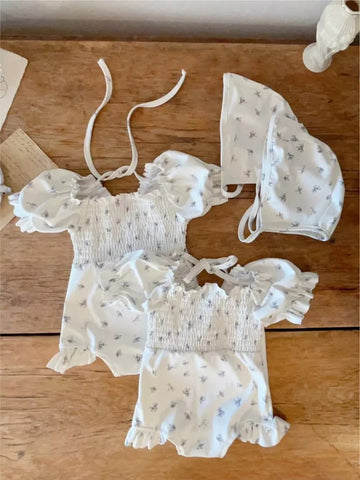 Floral Print Smocked Swimsuit フローラルプリントスモッキング水着 mamahalo shop
