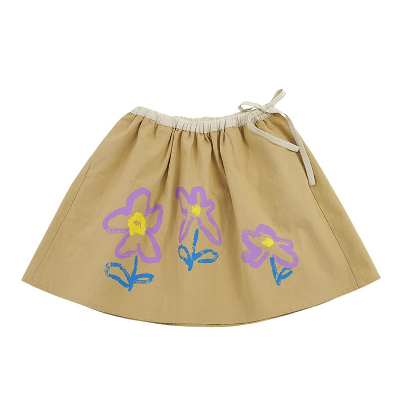 Floral Printed Linen Cotton Skirt フラワー ミディアムスカート【mh0013099】 Khaki / 100cm RICE & SKY スカート