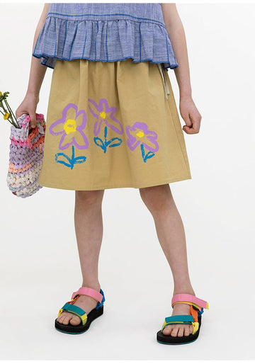 Floral Printed Linen Cotton Skirt フラワー ミディアムスカート【mh0013099】 RICE & SKY スカート