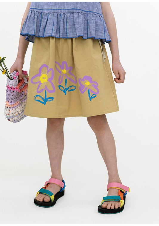Floral Printed Linen Cotton Skirt フラワー ミディアムスカート【mh0013099】 RICE & SKY スカート
