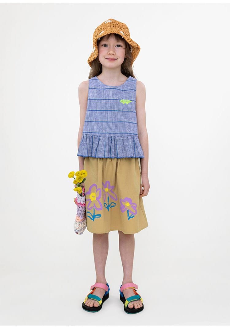 Floral Printed Linen Cotton Skirt フラワー ミディアムスカート【mh0013099】 RICE & SKY スカート