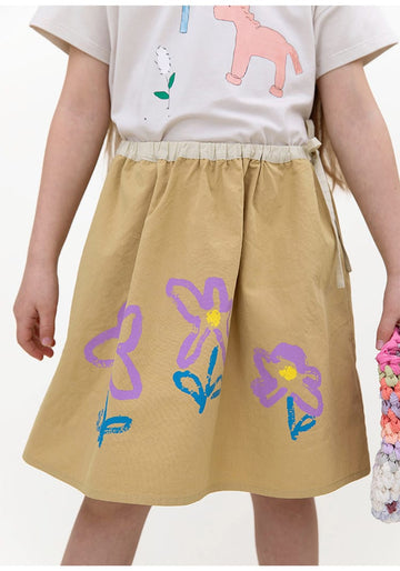 Floral Printed Linen Cotton Skirt フラワー ミディアムスカート【mh0013099】 RICE & SKY スカート