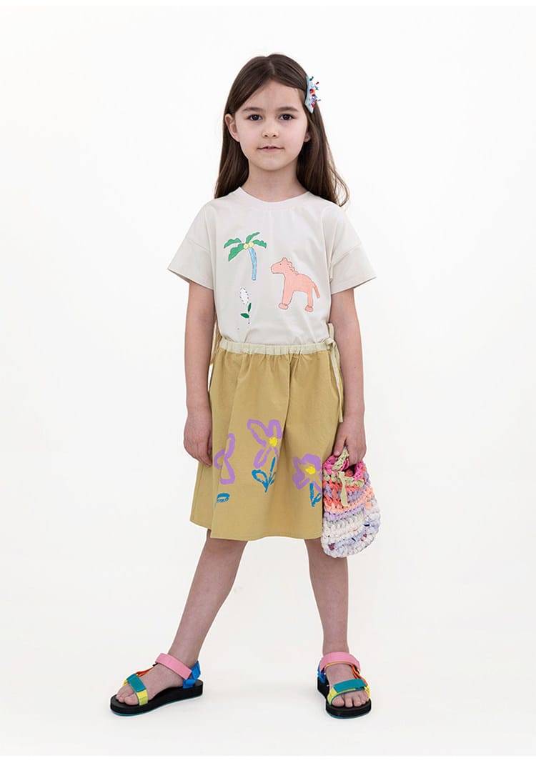 Floral Printed Linen Cotton Skirt フラワー ミディアムスカート【mh0013099】 RICE & SKY スカート