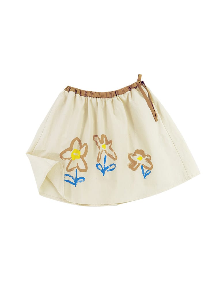 Floral Printed Linen Cotton Skirt フラワー ミディアムスカート【mh0013099】 RICE & SKY スカート