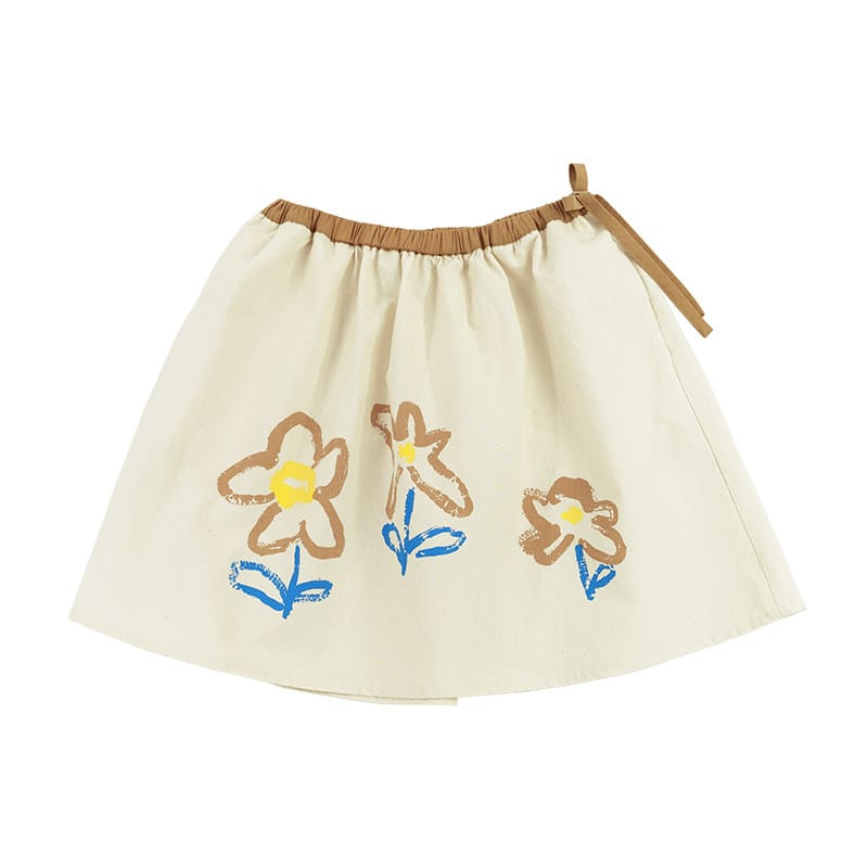 Floral Printed Linen Cotton Skirt フラワー ミディアムスカート【mh0013099】 White / 100cm RICE & SKY スカート