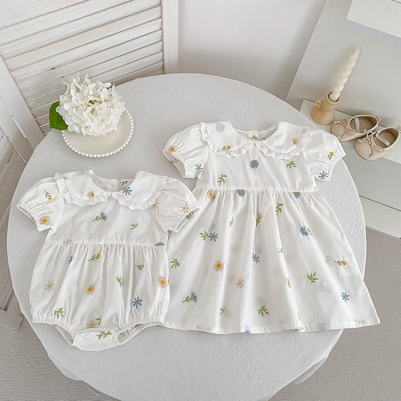 Floral Puff Sleeve Romper Dress パフスリーブ ロンパース ワンピース【mh0013167】 Aeg babyi 半袖ロンパース