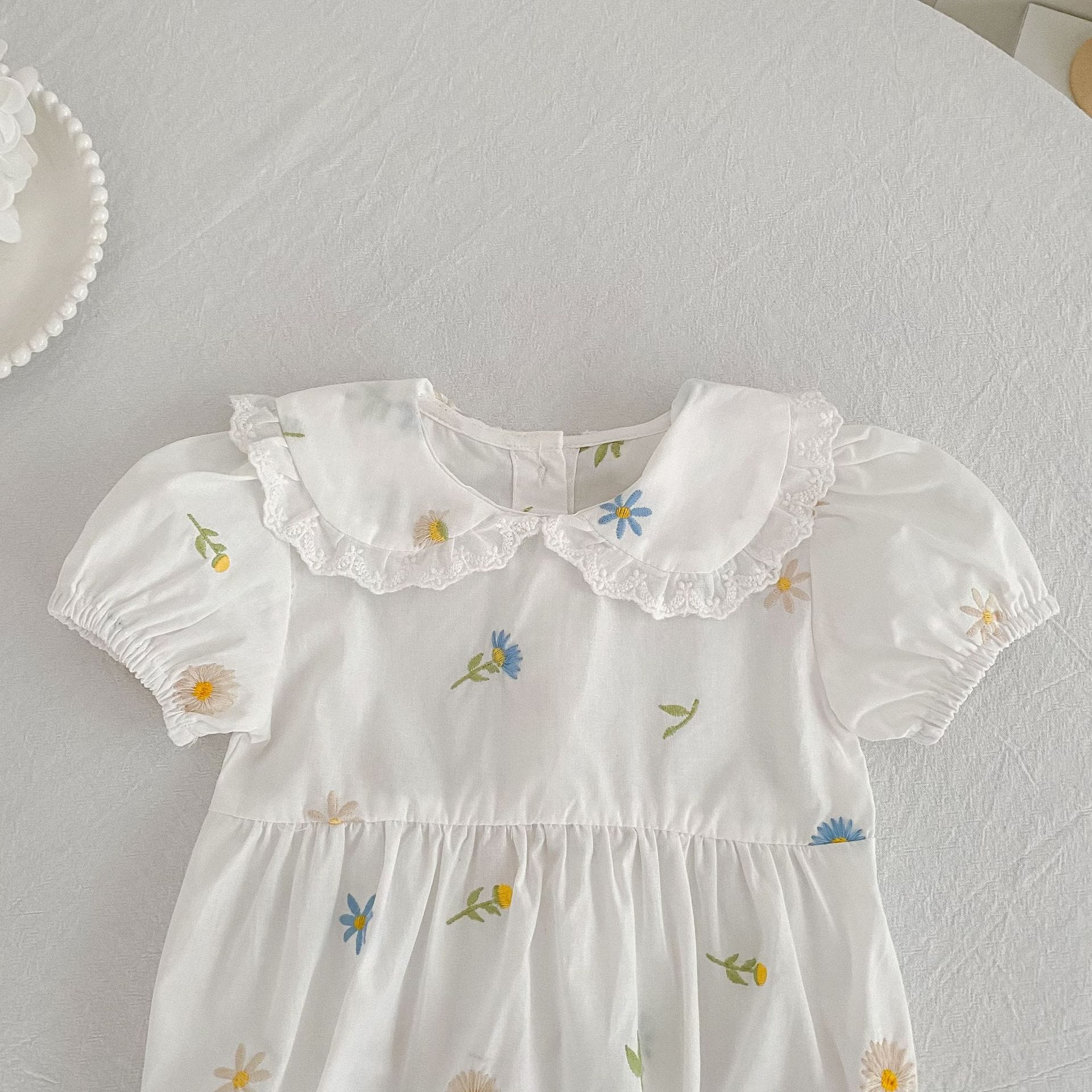 Floral Puff Sleeve Romper Dress パフスリーブ ロンパース ワンピース【mh0013167】 Aeg babyi 半袖ロンパース