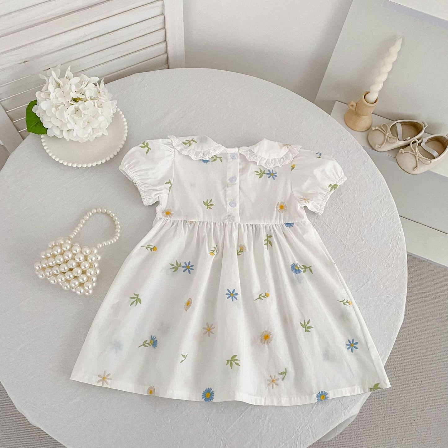 Floral Puff Sleeve Romper Dress パフスリーブ ロンパース ワンピース【mh0013167】 Aeg babyi 半袖ロンパース