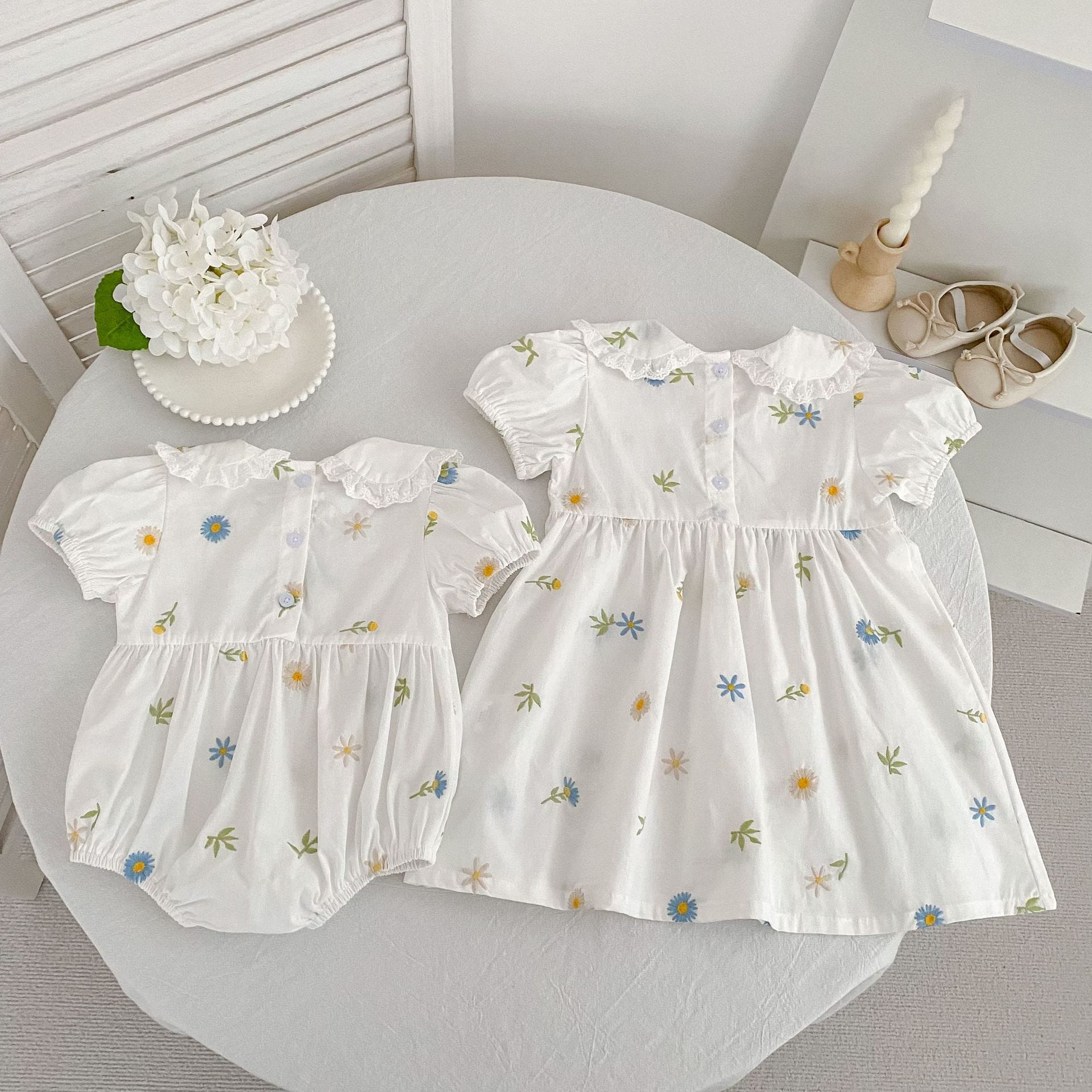 Floral Puff Sleeve Romper Dress パフスリーブ ロンパース ワンピース【mh0013167】 Aeg babyi 半袖ロンパース