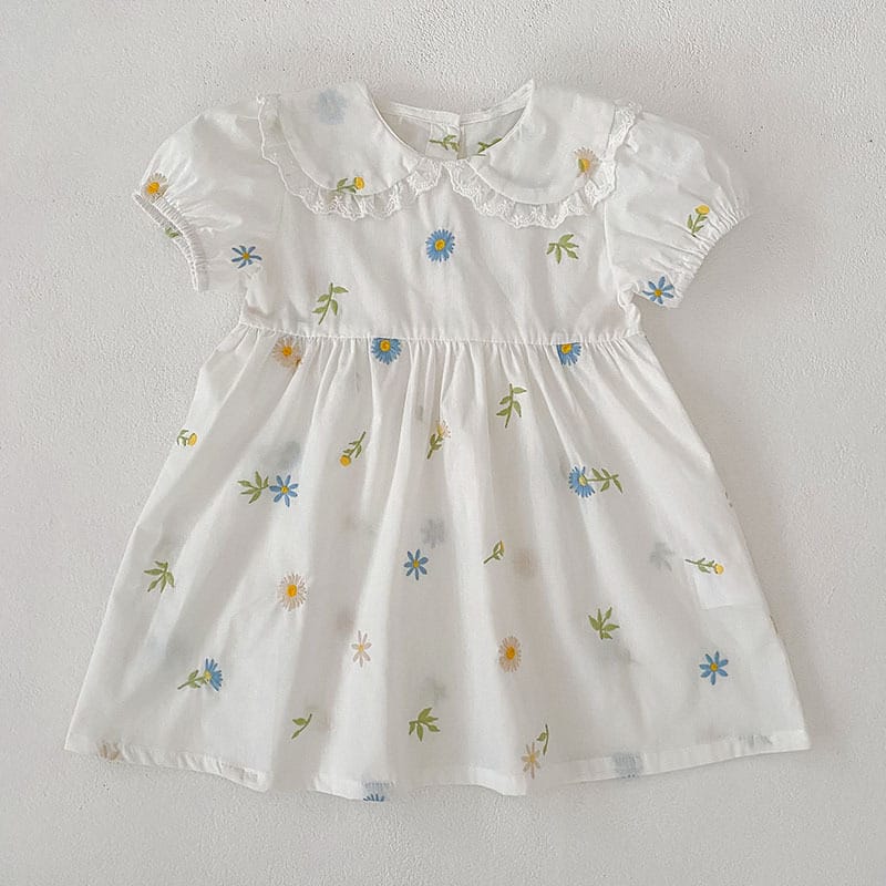 Floral Puff Sleeve Romper Dress パフスリーブ ロンパース ワンピース【mh0013167】 Dress / 90cm Aeg babyi 半袖ロンパース