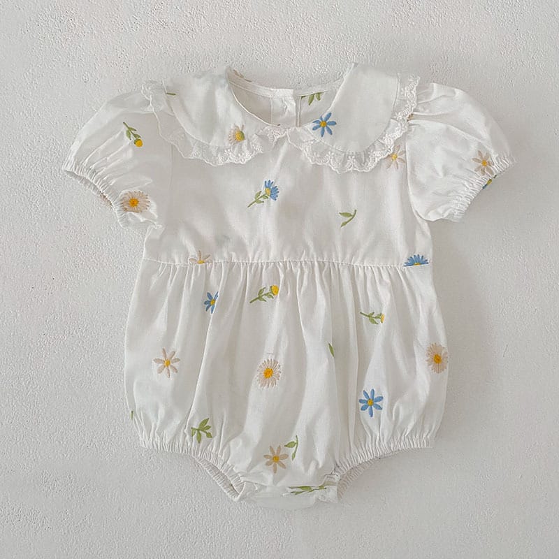 Floral Puff Sleeve Romper Dress パフスリーブ ロンパース ワンピース【mh0013167】 Rompers / 66cm Aeg babyi 半袖ロンパース