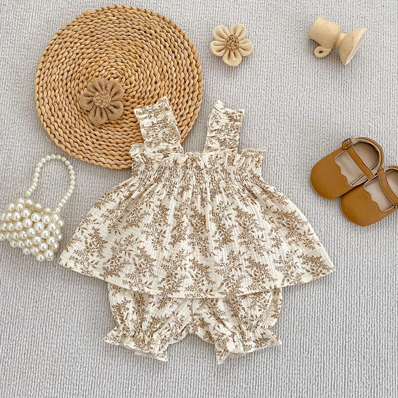 Floral Ruffle Camisole Bloomer フリル キャミソール ブルマ【mh0013159】 Aeg babyi ノースリーブセットアップ