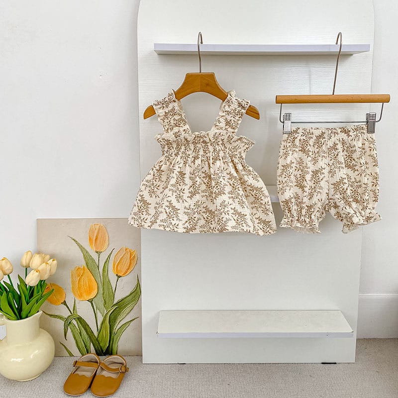 Floral Ruffle Camisole Bloomer フリル キャミソール ブルマ【mh0013159】 Aeg babyi ノースリーブセットアップ