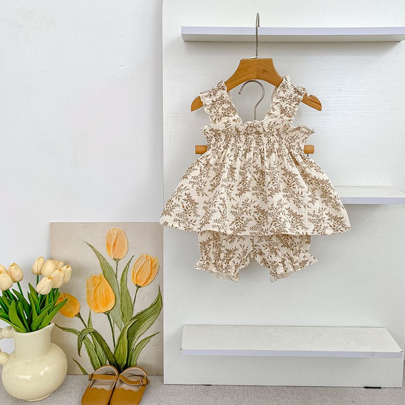 Floral Ruffle Camisole Bloomer フリル キャミソール ブルマ【mh0013159】 Aeg babyi ノースリーブセットアップ