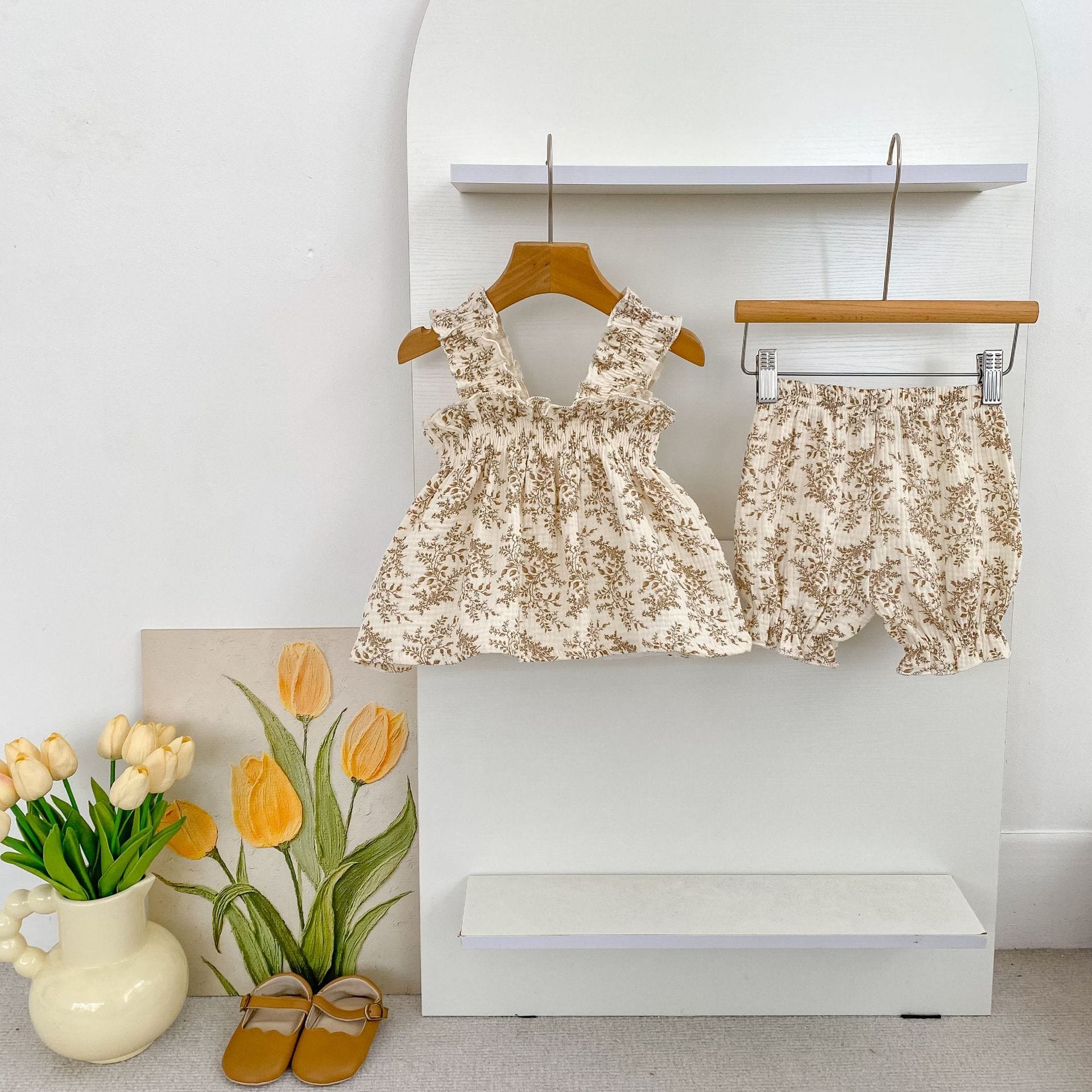 Floral Ruffle Camisole Bloomer フリル キャミソール ブルマ【mh0013159】 Aeg babyi ノースリーブセットアップ