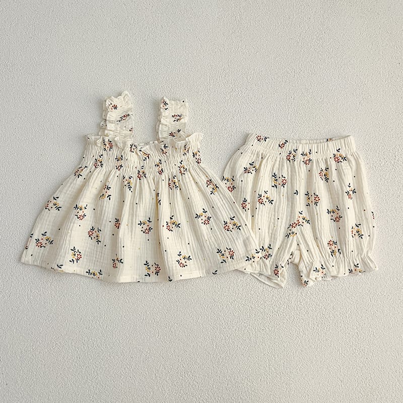 Floral Ruffle Camisole Bloomer フリル キャミソール ブルマ【mh0013159】 Floral / 66cm Aeg babyi ノースリーブセットアップ