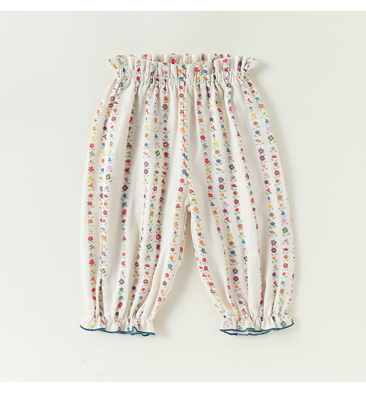 Floral Ruffle Pocket Long Pants ボタニカル ロングパンツ【mh0013489】 Beitaoya ロングパンツ・スウェットパンツ
