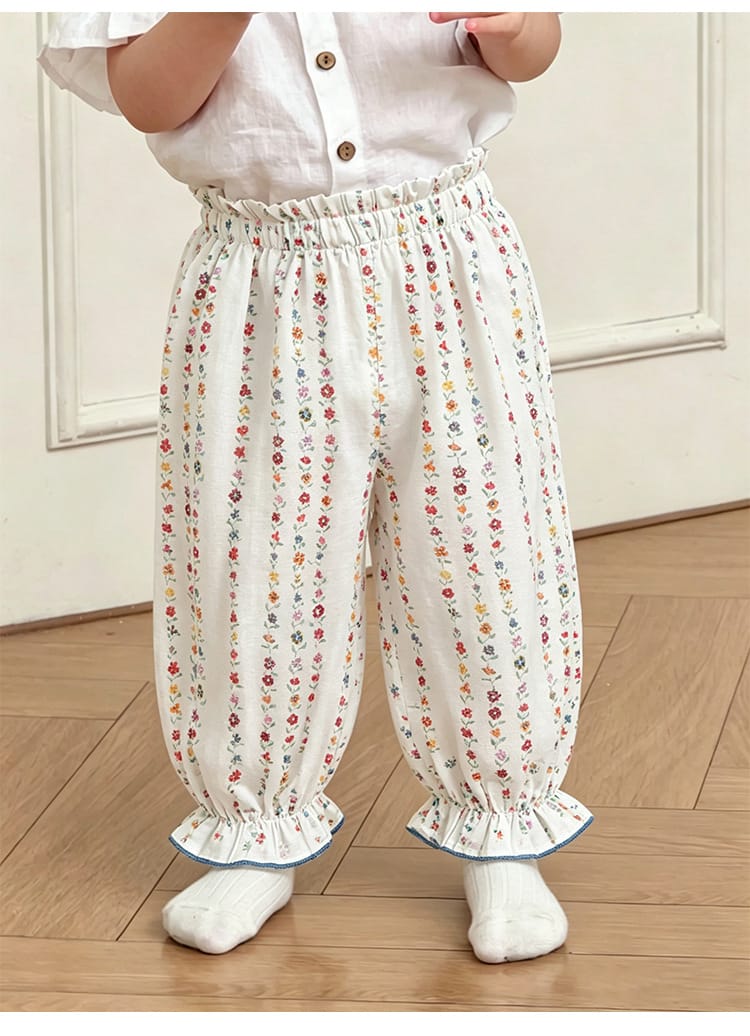 Floral Ruffle Pocket Long Pants ボタニカル ロングパンツ【mh0013489】 Beitaoya ロングパンツ・スウェットパンツ