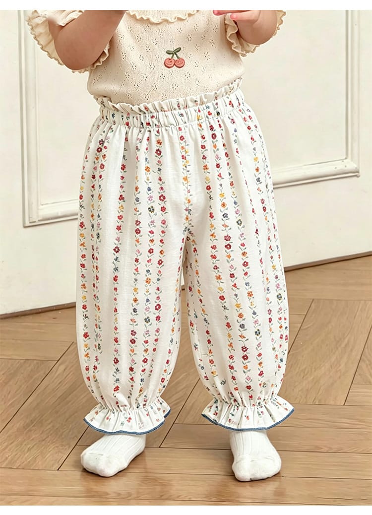 Floral Ruffle Pocket Long Pants ボタニカル ロングパンツ【mh0013489】 Beitaoya ロングパンツ・スウェットパンツ
