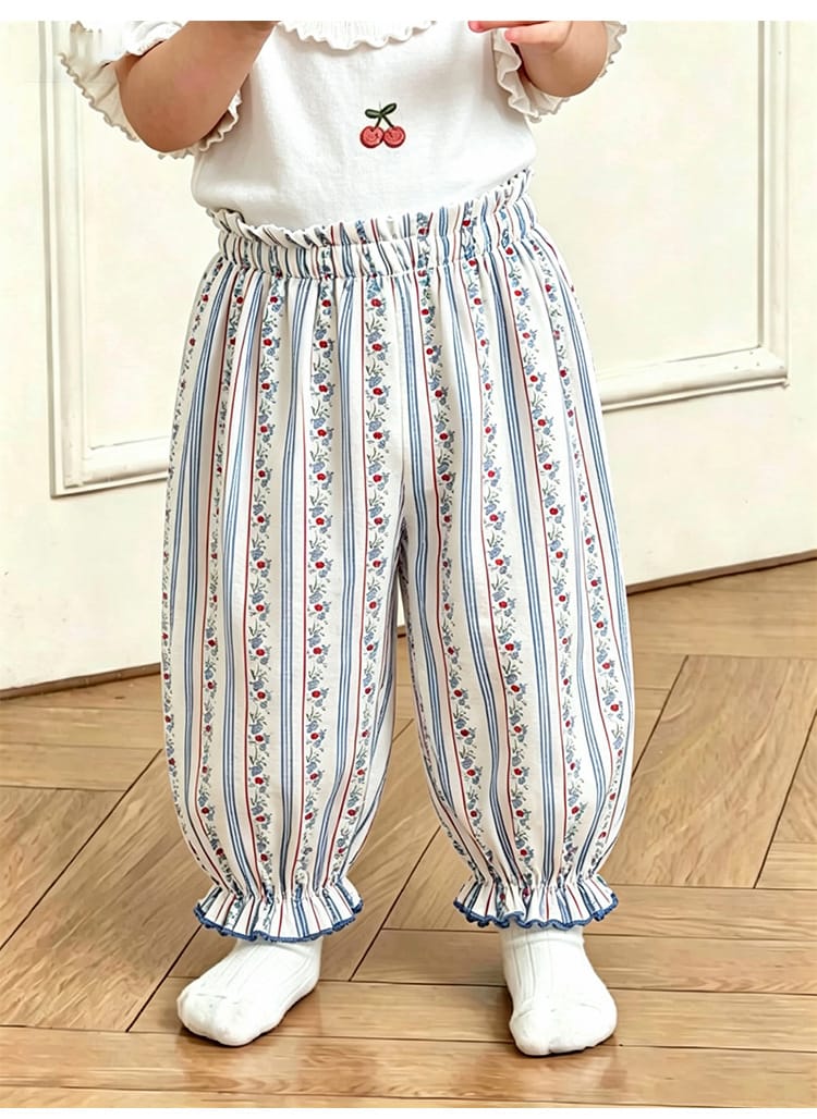 Floral Ruffle Pocket Long Pants ボタニカル ロングパンツ【mh0013489】 Beitaoya ロングパンツ・スウェットパンツ