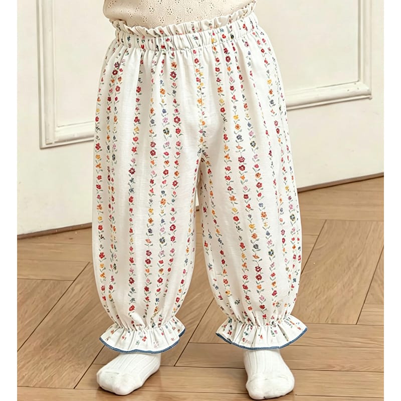 Floral Ruffle Pocket Long Pants ボタニカル ロングパンツ【mh0013489】 Beitaoya ロングパンツ・スウェットパンツ