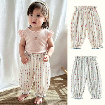 Floral Ruffle Pocket Long Pants ボタニカル ロングパンツ【mh0013489】 Beitaoya ロングパンツ・スウェットパンツ