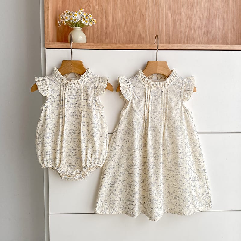 Floral Ruffle Sleeveless Romper Dress フリル ノースリーブロンパース ミモレ丈ワンピース【mh0013157】 Aeg babyi ノースリーブロンパース