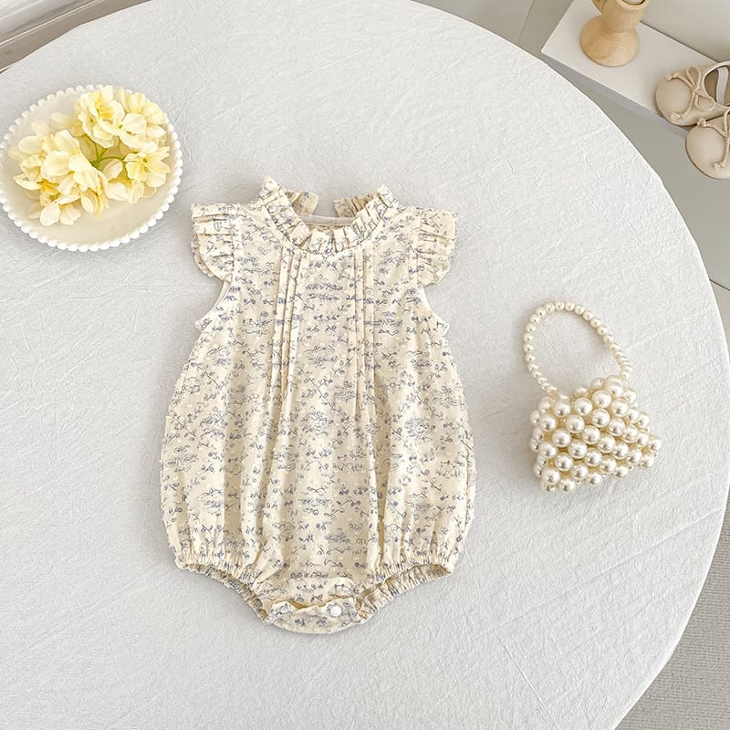 Floral Ruffle Sleeveless Romper Dress フリル ノースリーブロンパース ミモレ丈ワンピース【mh0013157】 Aeg babyi ノースリーブロンパース