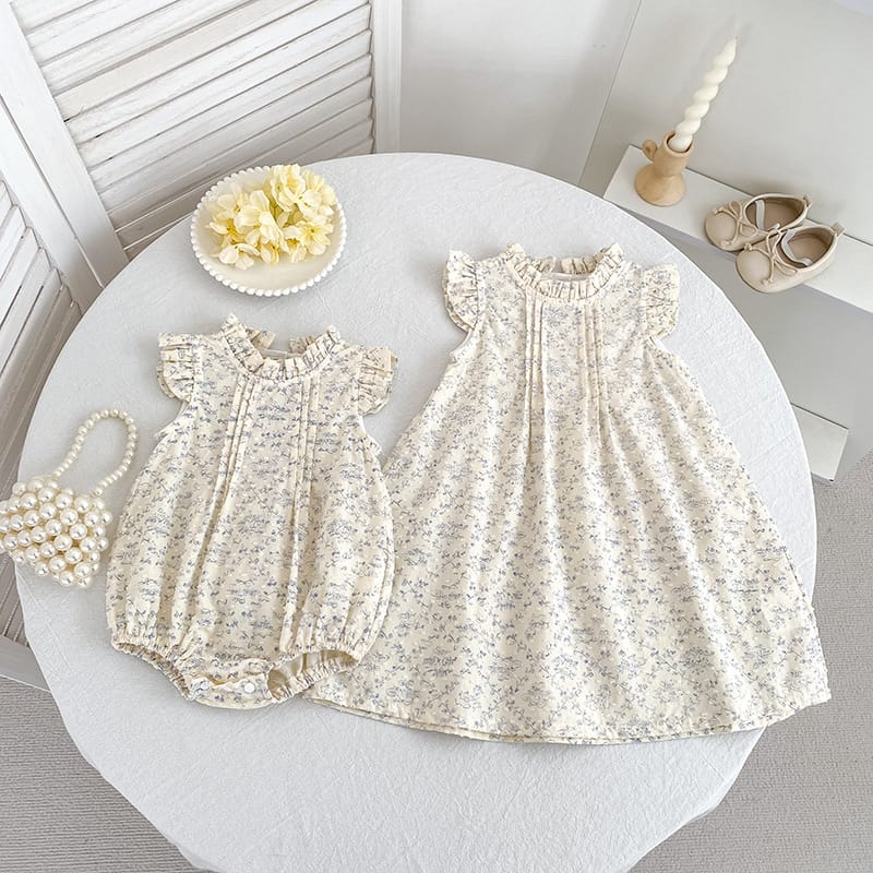Floral Ruffle Sleeveless Romper Dress フリル ノースリーブロンパース ミモレ丈ワンピース【mh0013157】 Aeg babyi ノースリーブロンパース
