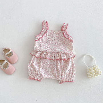 Floral Ruffle Tank Top Shorts Set 小花柄 キャミソールショートパンツ セット【mh0013432】 angou ノースリーブセットアップ