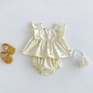 Floral Ruffle Vest Bloomers Set ノースリーブチュニック ブルマ セット【mh0013427】 angou ノースリーブセットアップ