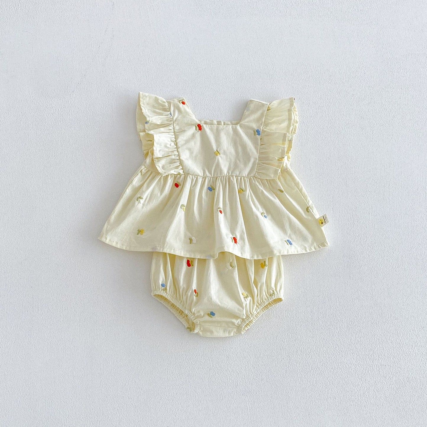 Floral Ruffle Vest Bloomers Set ノースリーブチュニック ブルマ セット【mh0013427】 Apricot / 66cm angou ノースリーブセットアップ