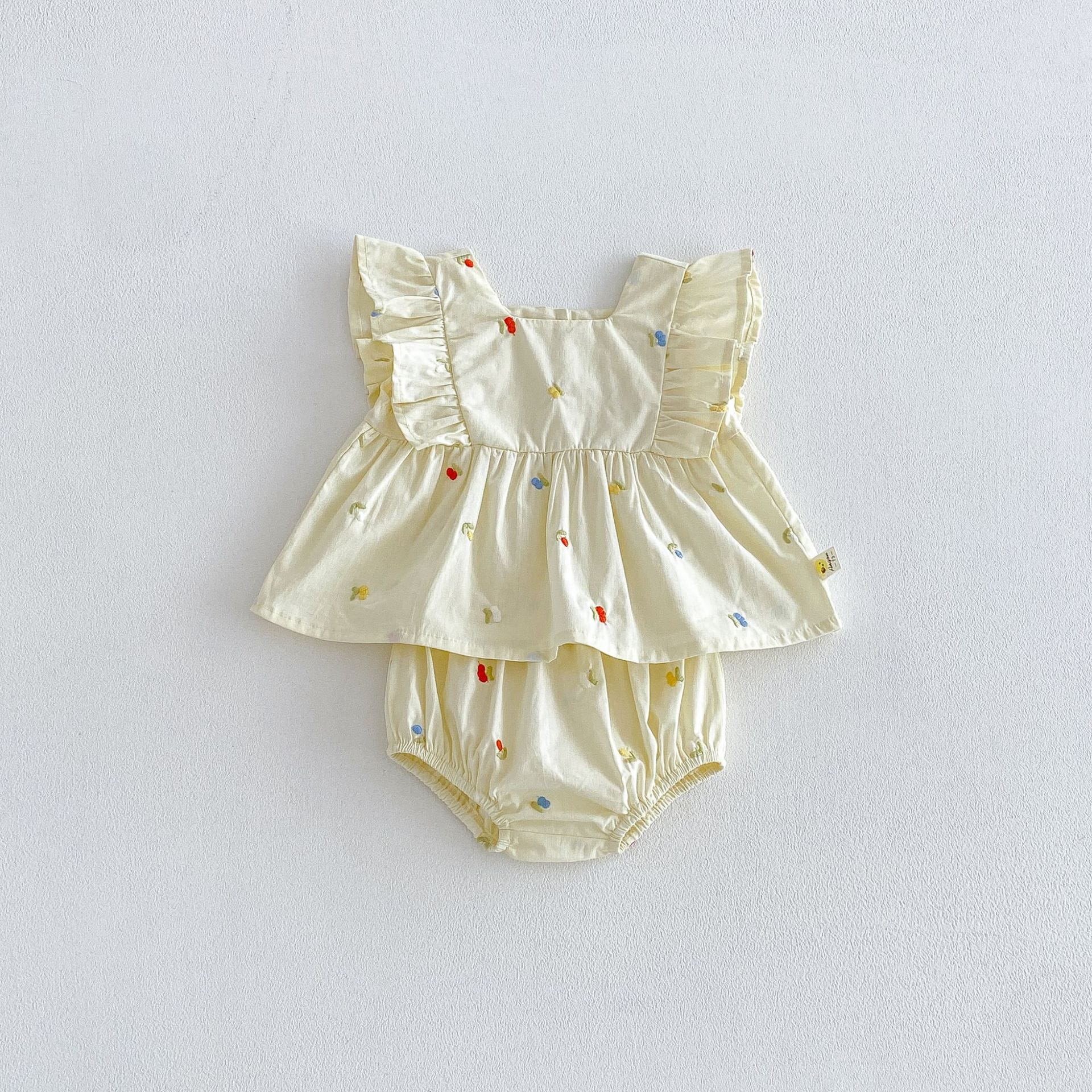 Floral Ruffle Vest Bloomers Set ノースリーブチュニック ブルマ セット【mh0013427】 Apricot / 66cm angou ノースリーブセットアップ