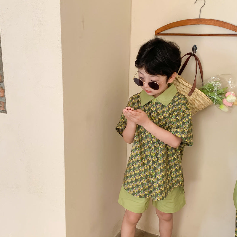 Floral Short Sleeve Matching Set フラワー セットアップ リンクコーデ【mh0012260】 Boys' floral shirt + shorts / 90cm KUMAI.KIDS