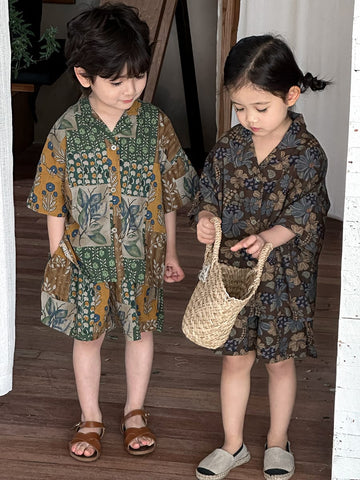 Floral Short Sleeve Shirt Shorts Set ボタニカル 半袖シャツ ハーフパンツ セット【mh0013466】 Jiaye Kids 半袖セットアップ