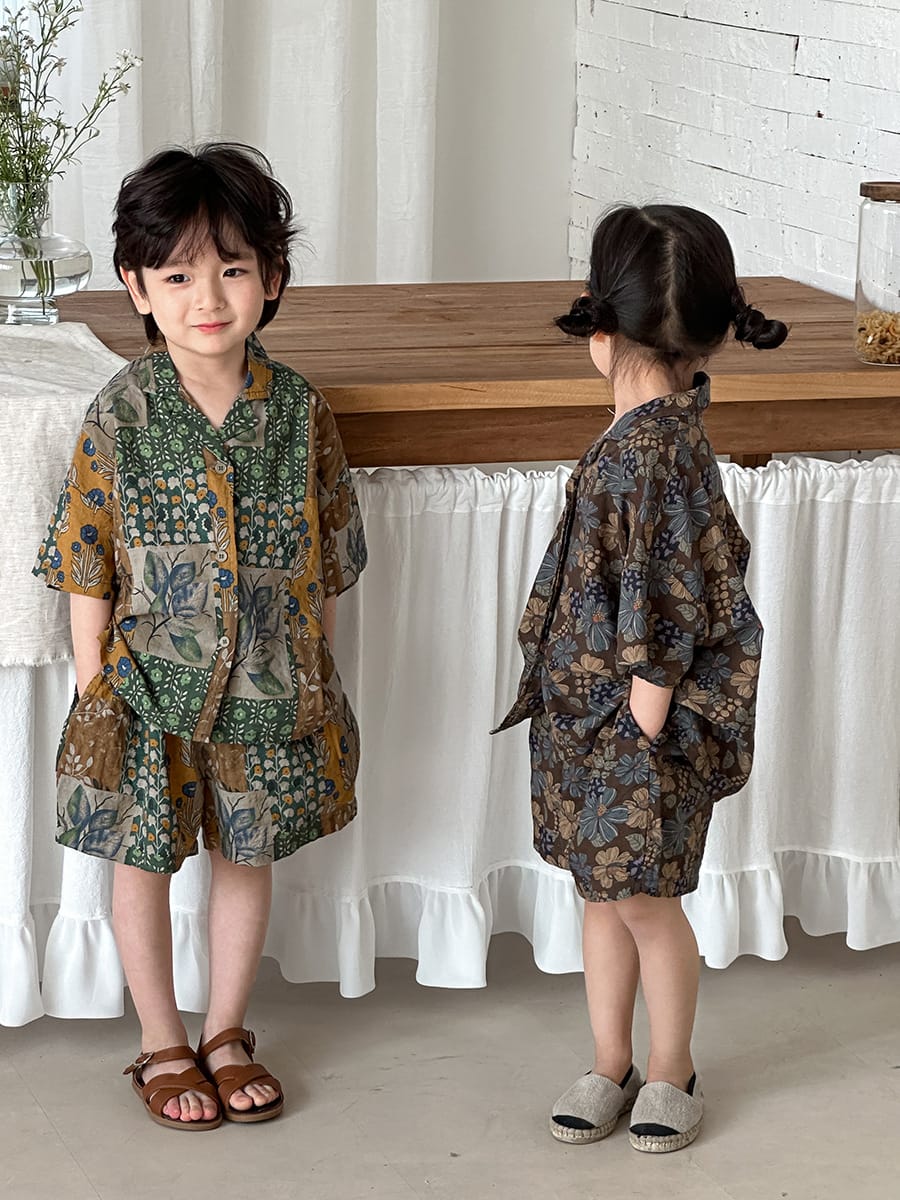 Floral Short Sleeve Shirt Shorts Set ボタニカル 半袖シャツ ハーフパンツ セット【mh0013466】 Jiaye Kids 半袖セットアップ