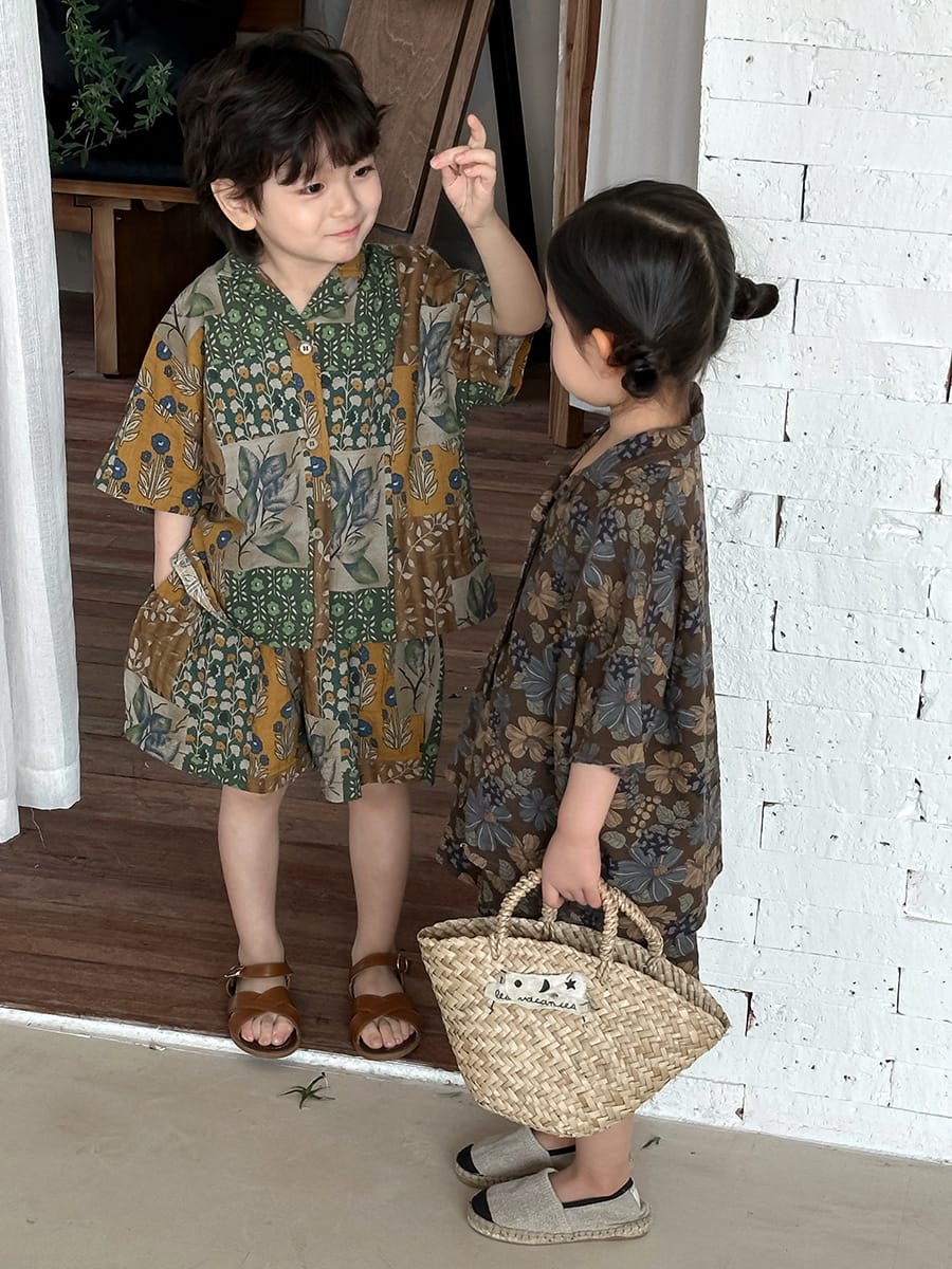 Floral Short Sleeve Shirt Shorts Set ボタニカル 半袖シャツ ハーフパンツ セット【mh0013466】 Jiaye Kids 半袖セットアップ