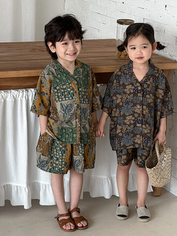 Floral Short Sleeve Shirt Shorts Set ボタニカル 半袖シャツ ハーフパンツ セット【mh0013466】 Jiaye Kids 半袖セットアップ