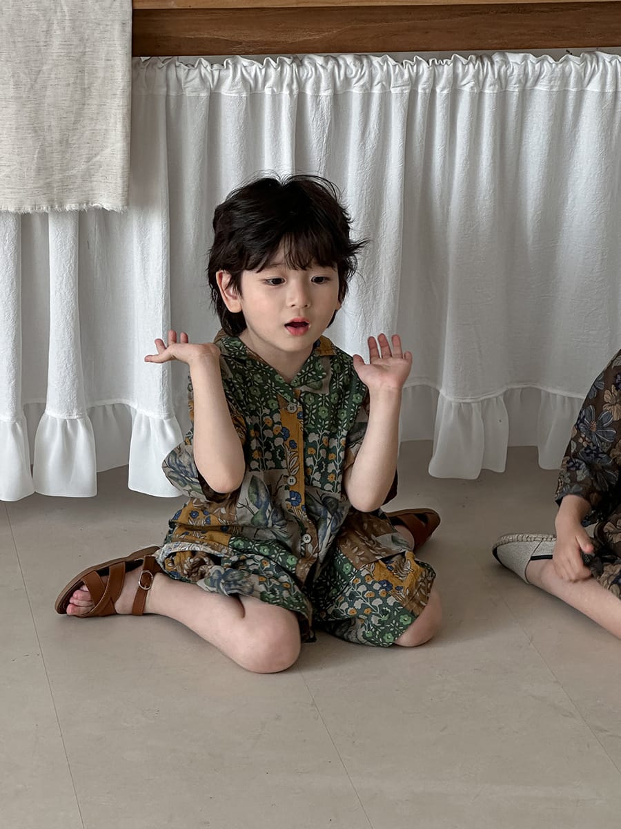 Floral Short Sleeve Shirt Shorts Set ボタニカル 半袖シャツ ハーフパンツ セット【mh0013466】 Yellow Green / 80cm Jiaye Kids 半袖セットアップ