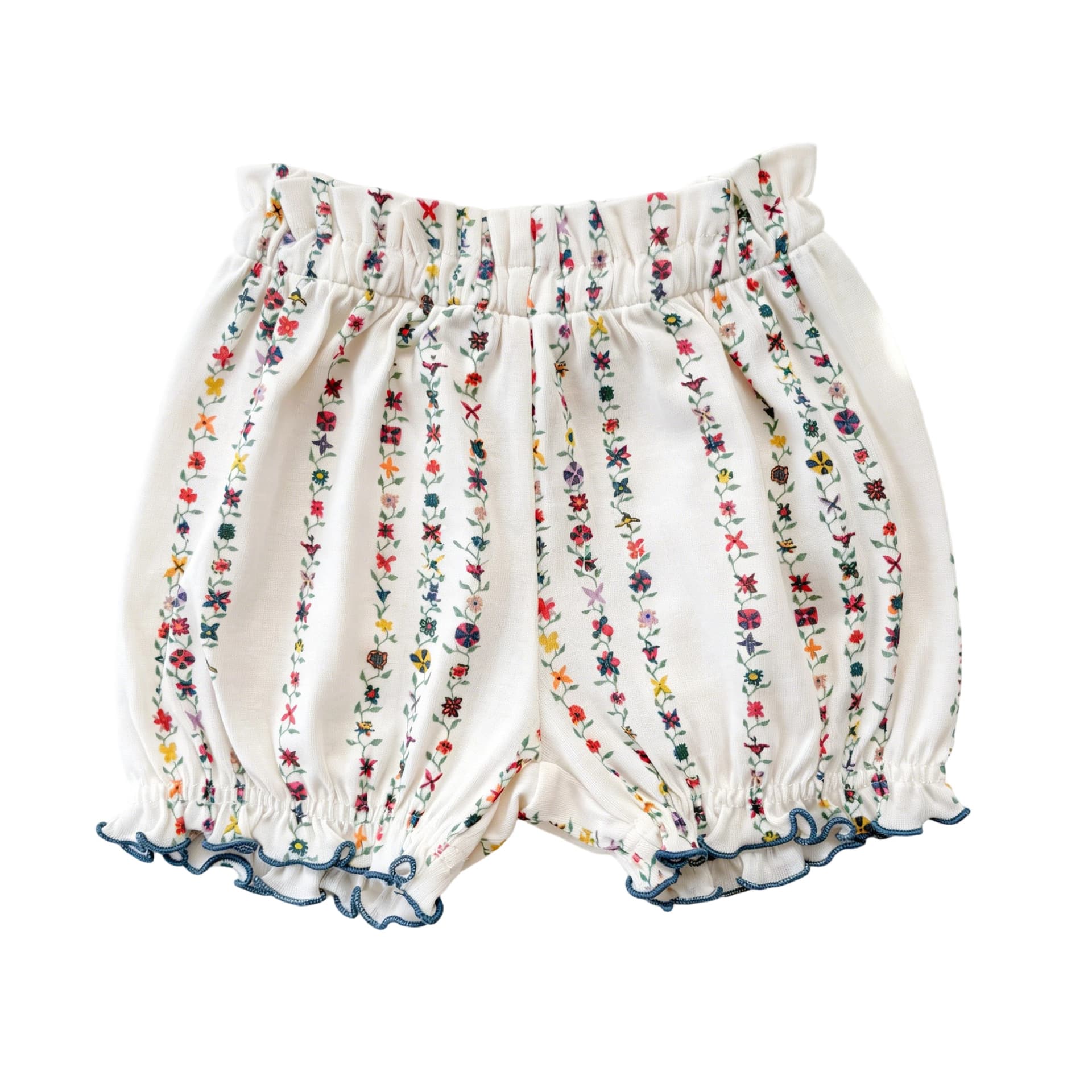 Floral Striped Ruffle Blouse Bow Collar Shirt Bloomers ボタニカル 半袖ブラウス ノースリーブシャツ ブルマパンツ【mh0013490】 Beige floral short pants / 73cm Beitaoya 半袖セットアップ