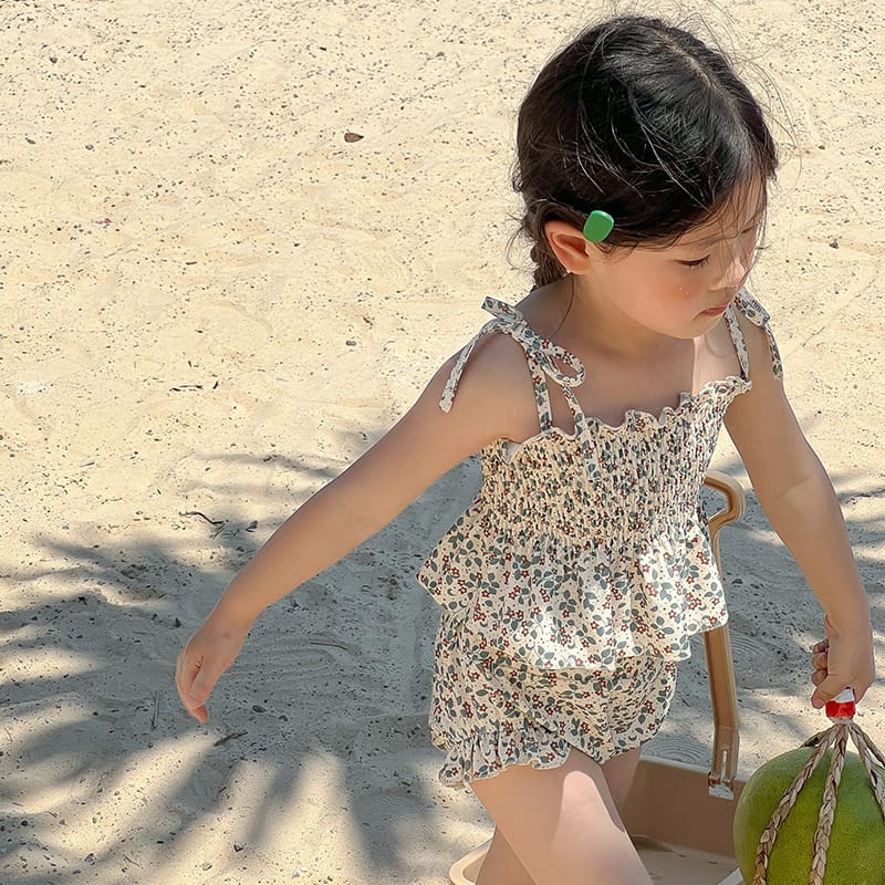 Floral Suspender Separate Swimwear シャーリング キャミソール ビキニ セット【mh0013343】 mamahalo kids ベビー用水着