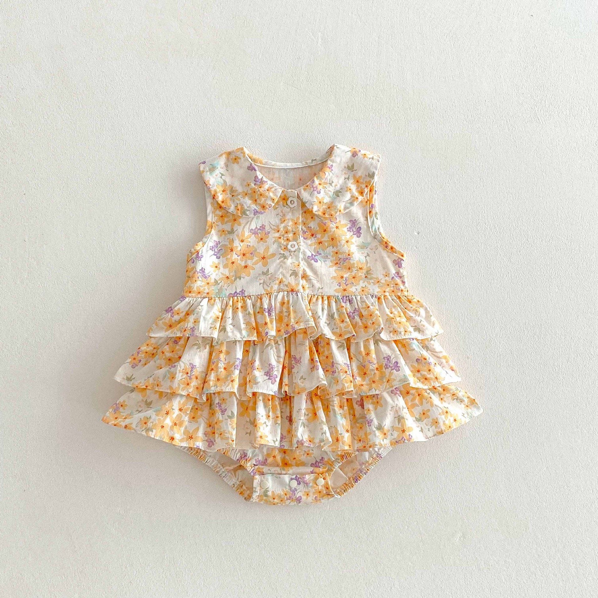 Floral Tiered Ruffle Sleeveless Romper 小花柄 ノースリーブロンパース【mh0013439】 angou ノースリーブロンパース