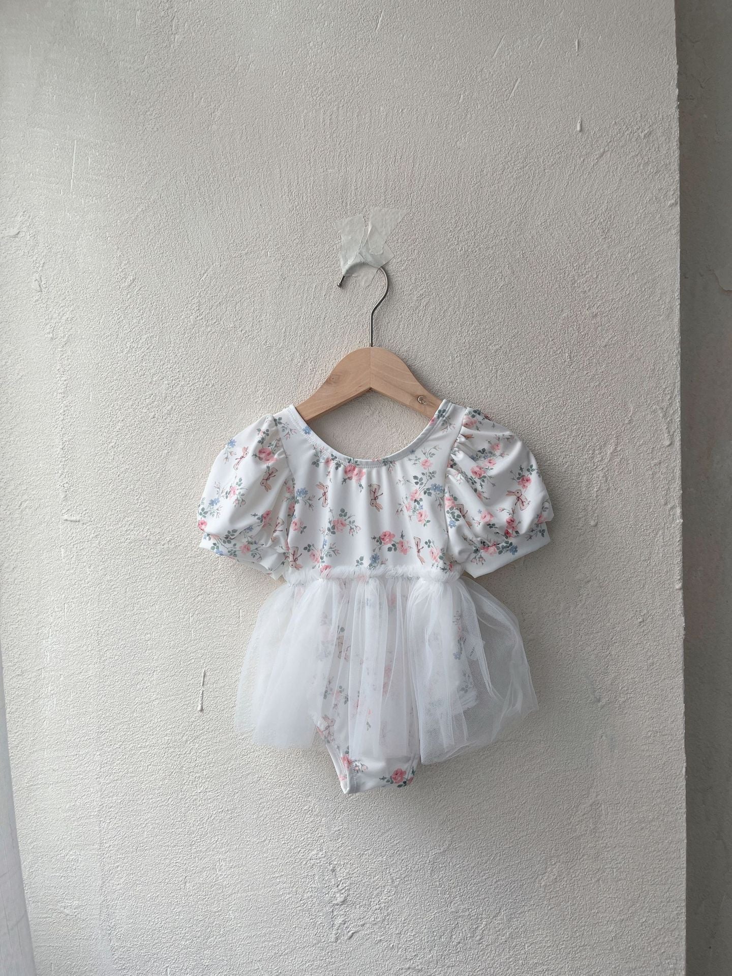 Floral Tulle One Piece Swimsuit フローラルプリントチュール水着【mh0012434】 73cm mamahalo shop