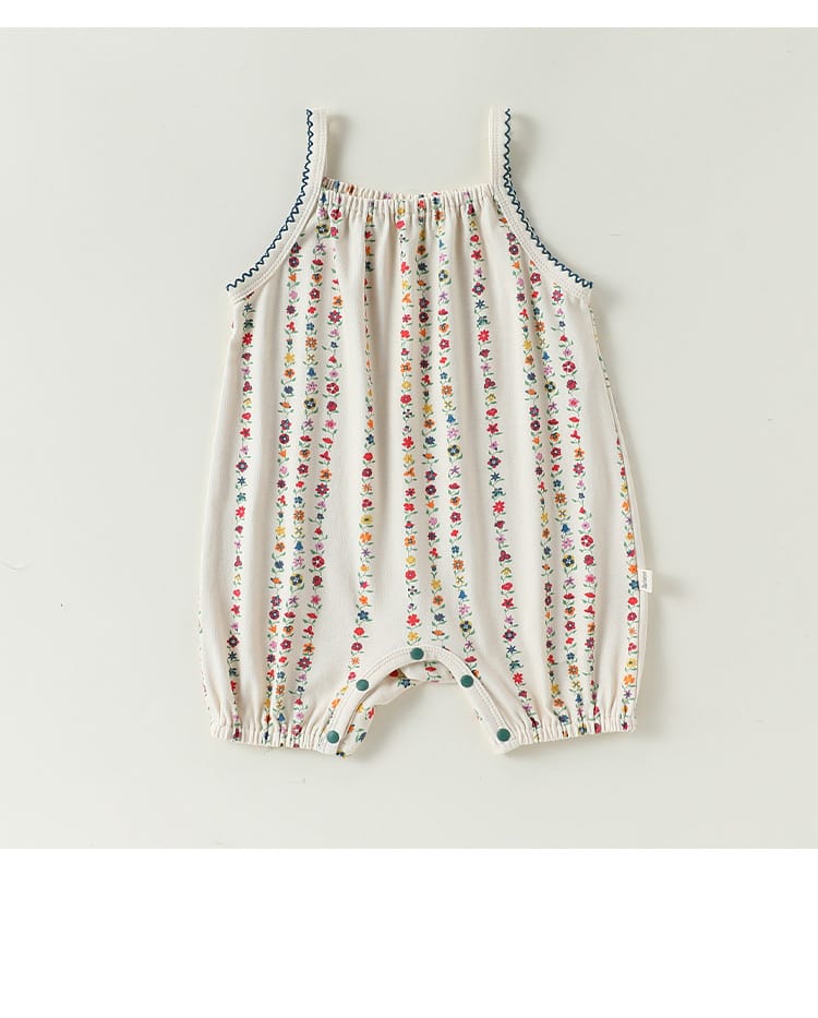Floral Vertical Stripe Strappy Romper キャミソールロンパース【mh0013496】 Beitaoya ノースリーブロンパース