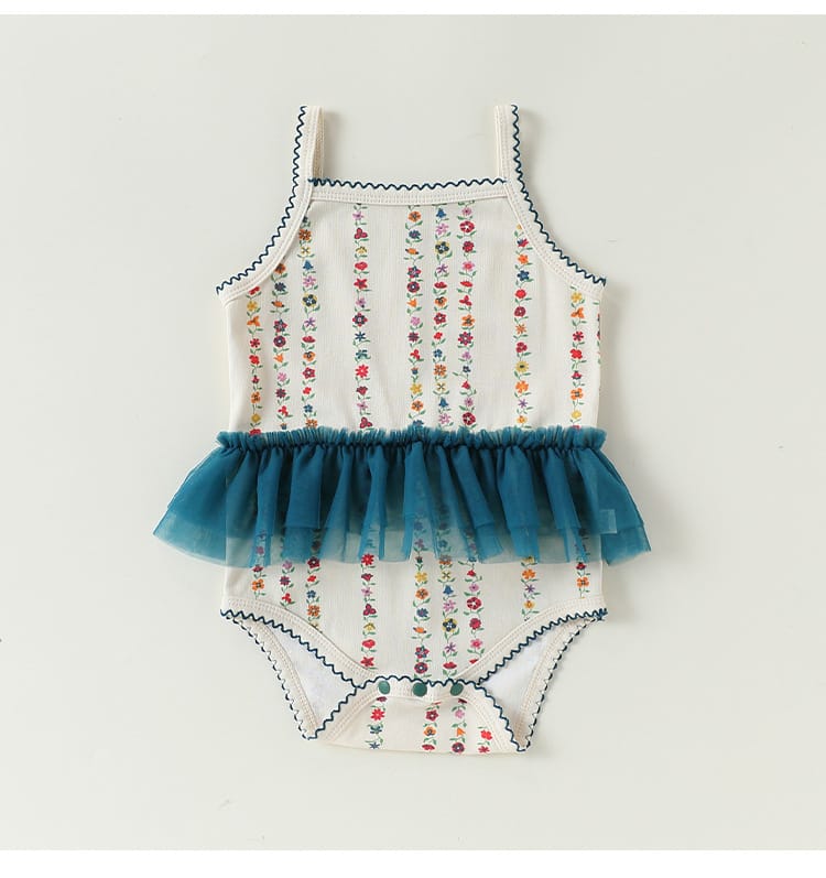 Floral Vertical Stripe Strappy Romper キャミソールロンパース【mh0013496】 Beitaoya ノースリーブロンパース
